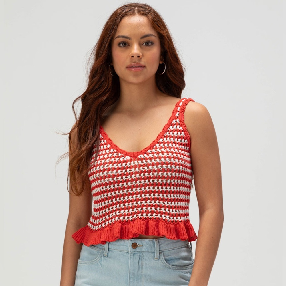 FULL TILT Red and White Stripe Peplum Womens Cami XS